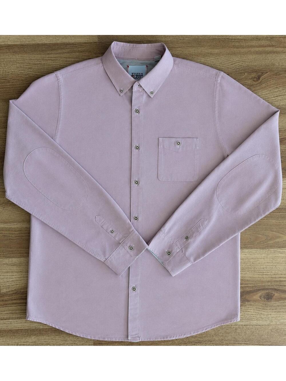 Vintage Red Pink‎ Button Up Shirt Men Large 100% Cotton Elbow Patch